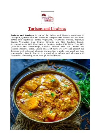 5% off - Turbans and Cowboys Menu Tarragindi, QLD