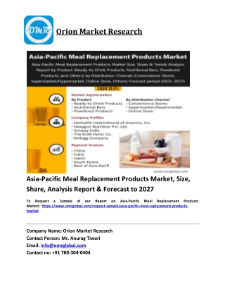 Asia-Pacific Meal Replacement Products Market Trends, Size, Competitive Analysis