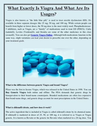 What Exactly Is Viagra And What Are Its Usages