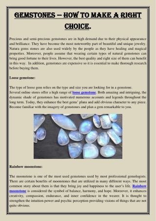 Gemstones -- How To Make A Right Choice