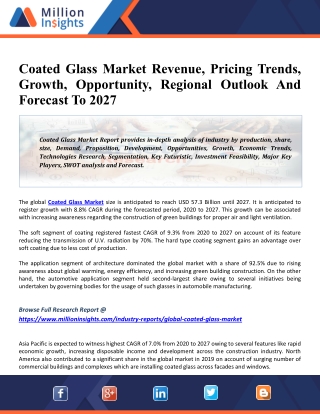 Coated Glass Market Drivers, Competitive Landscape, Future Plans And Trends 2027