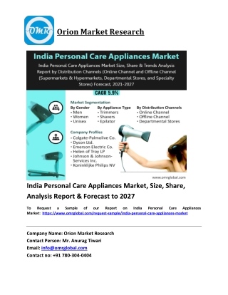 India Personal Care Appliances Market Trends, Size, Competitive Analysis and For
