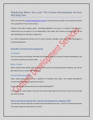 Wondering Where You Lack? The Content Development Services Will Help You!