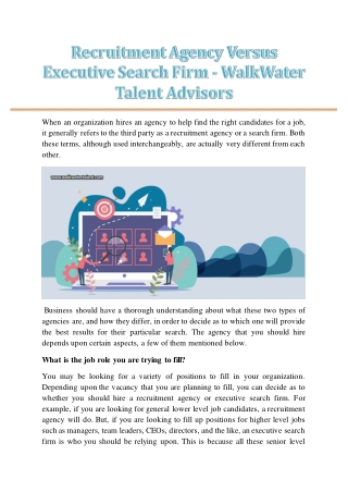 Recruitment Agency Versus Executive Search Firm - WalkWater Talent Advisors