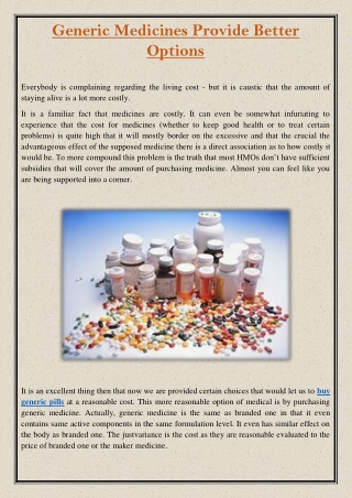 Generic Medicines Provide Better Options