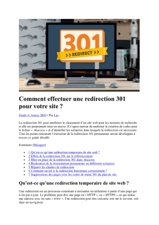 Méthode pour effectuer une redirection 301 pour votre site