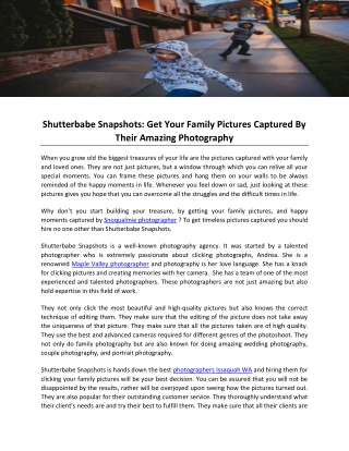 Shutterbabe Snapshots- Get Your Family Pictures Captured By Their Amazing Photography