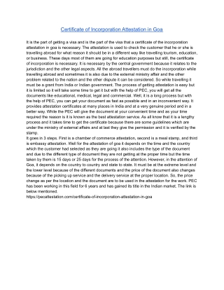 Certificate of Incorporation Attestation in Goa