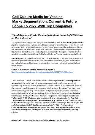 Cell Culture Media for Vaccine Market