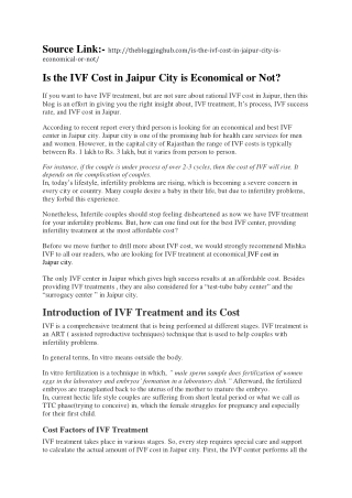 Is the IVF Cost in Jaipur City is Economical or not