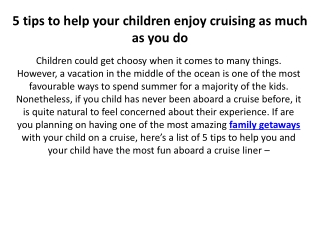5 tips to help your children enjoy cruising as much as you do