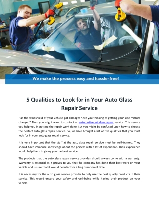 5 Qualities to Look for in Your Auto Glass Repair Service