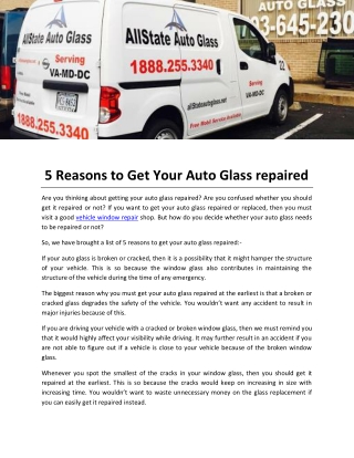 5 Reasons to Get Your Auto Glass repaired