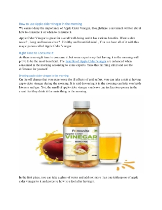 How to use Apple cider vinegar in the morning