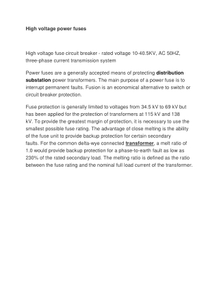 High voltage power fuses