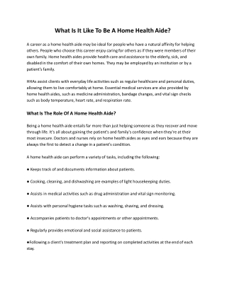 What Is It Like To Be A Home Health Aide