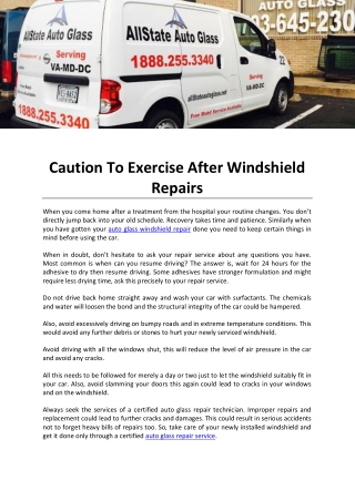 Caution To Exercise After Windshield Repairs