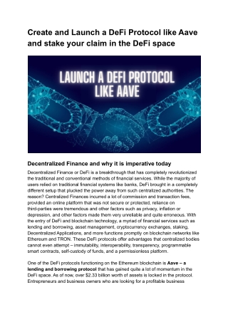 Create and Launch a DeFi Protocol like Aave and stake your claim in the DeFi space