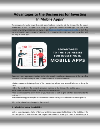 Advantages to the businesses for investing in mobile apps?