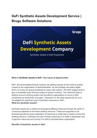 DeFi Synthetic Assets Development Service _ Brugu Software Solutions