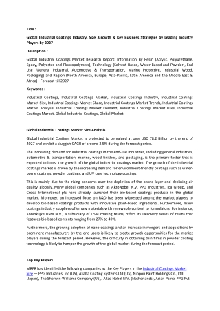 Industrial Coatings Market Analysis