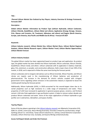 Lithium Market Analysis