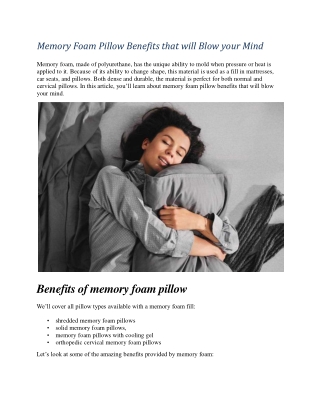 Memory Foam Pillow Benefits that will Blow your Mind