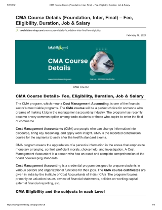 CMA Course Details (Foundation, Inter, Final) – Eligibility, Duration PDF