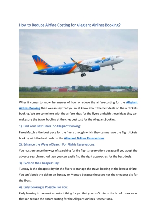 How to Reduce Airfare Costing For Allegiant Airlines Booking?