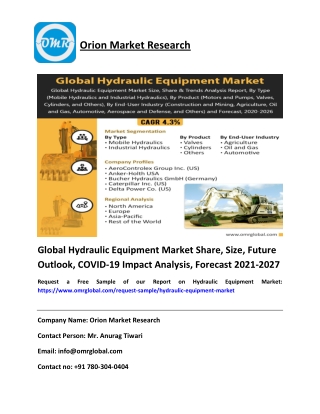 Global Hydraulic Equipment Market Share, Size, Future Outlook, COVID-19 Impact Analysis, Forecast 2021-2027