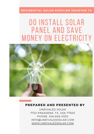 Do install solar panel and save money on electricity | Residential Solar