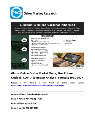 Global Online Casino Market Share, Size, Future Outlook, COVID-19 Impact Analysis, Forecast 2021-2027