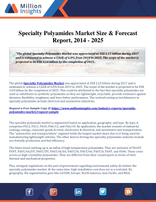 Specialty Polyamides Market is estimated to witness a CAGR of 6.0% By 2025