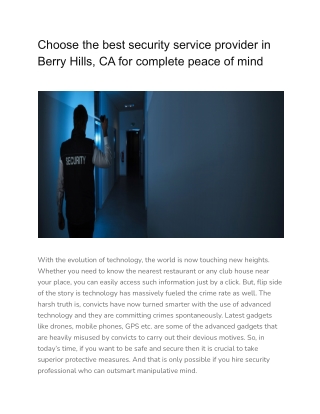 Choose the best security service provider in Berry Hills, CA for complete peace of mind