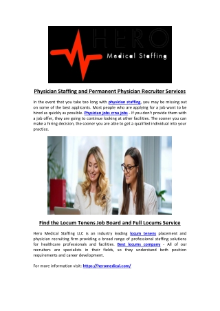 Physician Staffing and Permanent Physician Recruiter Services