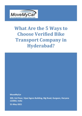 We Provide The Best Bike Transport Services in Hyderabad