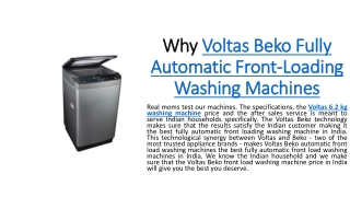 Why Voltas Beko Fully Automatic Front-Loading Washing Machines