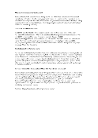 What is a Romance scam or Dating scam