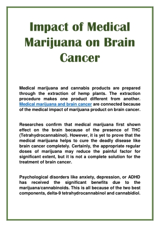 Impact of Medical Marijuana on Brain Cancer