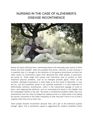 NURSING IN THE CASE OF ALZHEIMER’S DISEASE INCONTINENCE