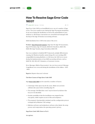 How To Resolve Sage Error Code 1603