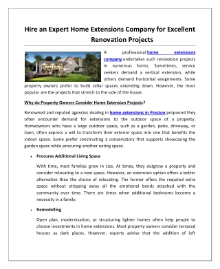 Hire an Expert Home Extensions Company for Excellent Renovation Projects