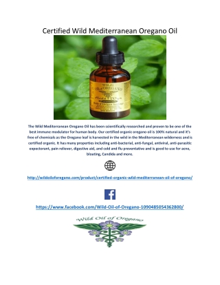 Certified Wild Mediterranean Oregano Oil