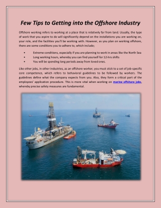 Few Tips to Getting into the Offshore Industry