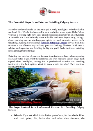 The Essential Steps In an Exterior Detailing Calgary Service