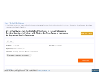 Live Virtual Symposium Laying to Rest Challenges in Managing Excessive Daytime Sleepiness in Patients with Obstructive S