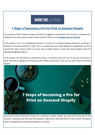 7 Steps of becoming a Pro for Print on Demand Shopify