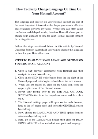 How To Easily Change Language Or Time On Your Hotmail Account?