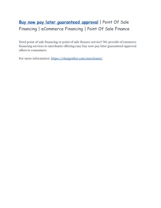 Buy now pay later guaranteed approval | Point Of Sale Financing | eCommerce Fina