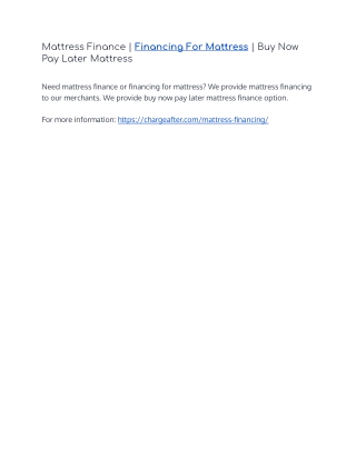 Mattress Finance | Financing For Mattress | Buy Now Pay Later Mattress